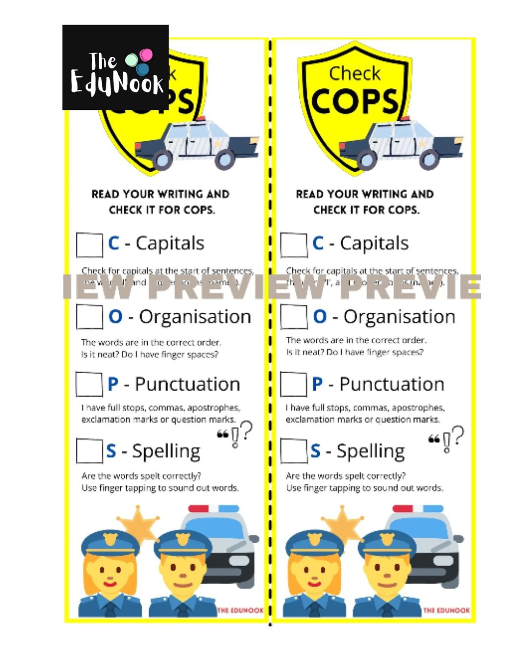 COPS Student Self-Editing Writing Bookmark