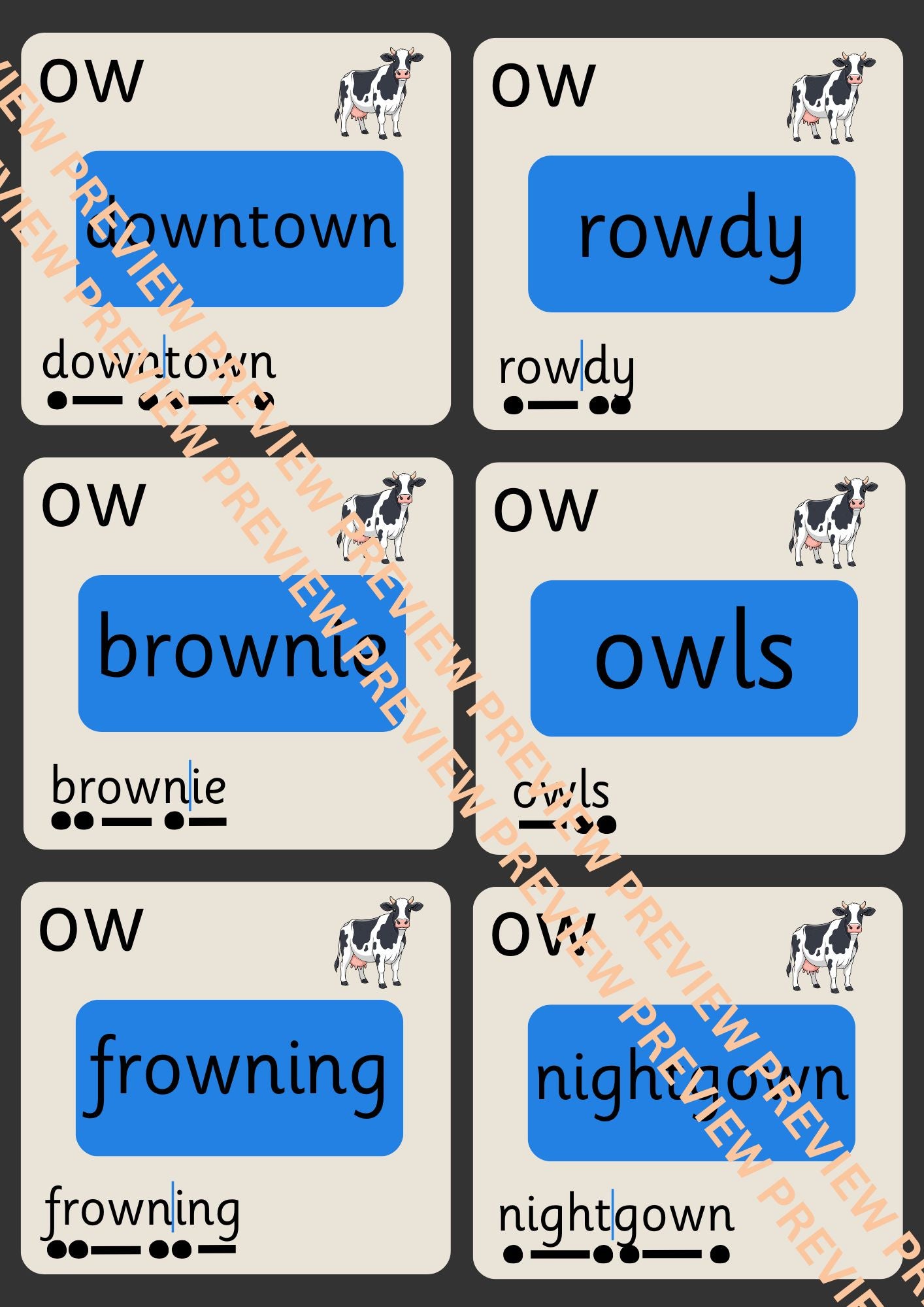 Square Seal Word Reading Card Game