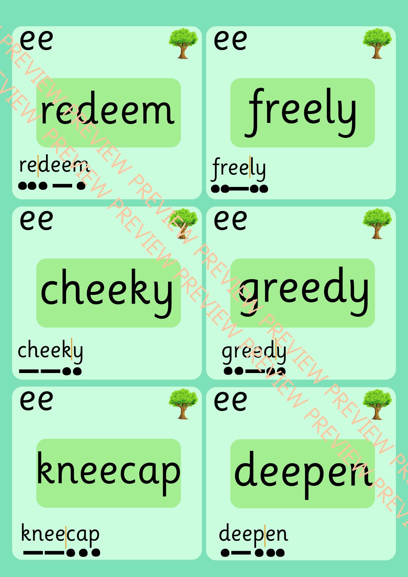 Square Seal Word Reading Card Game