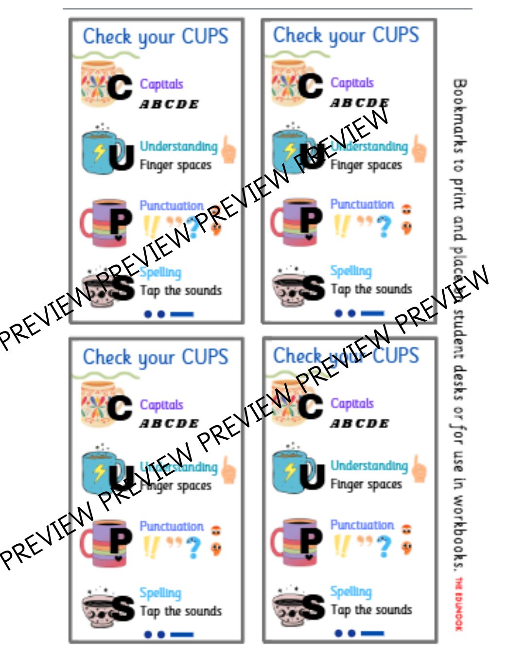 COPS Student Self-Editing Writing Bookmark