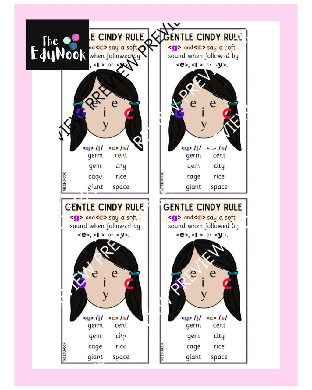 Gentle Cindy OG Spelling Rule Poster and Bookmark Set