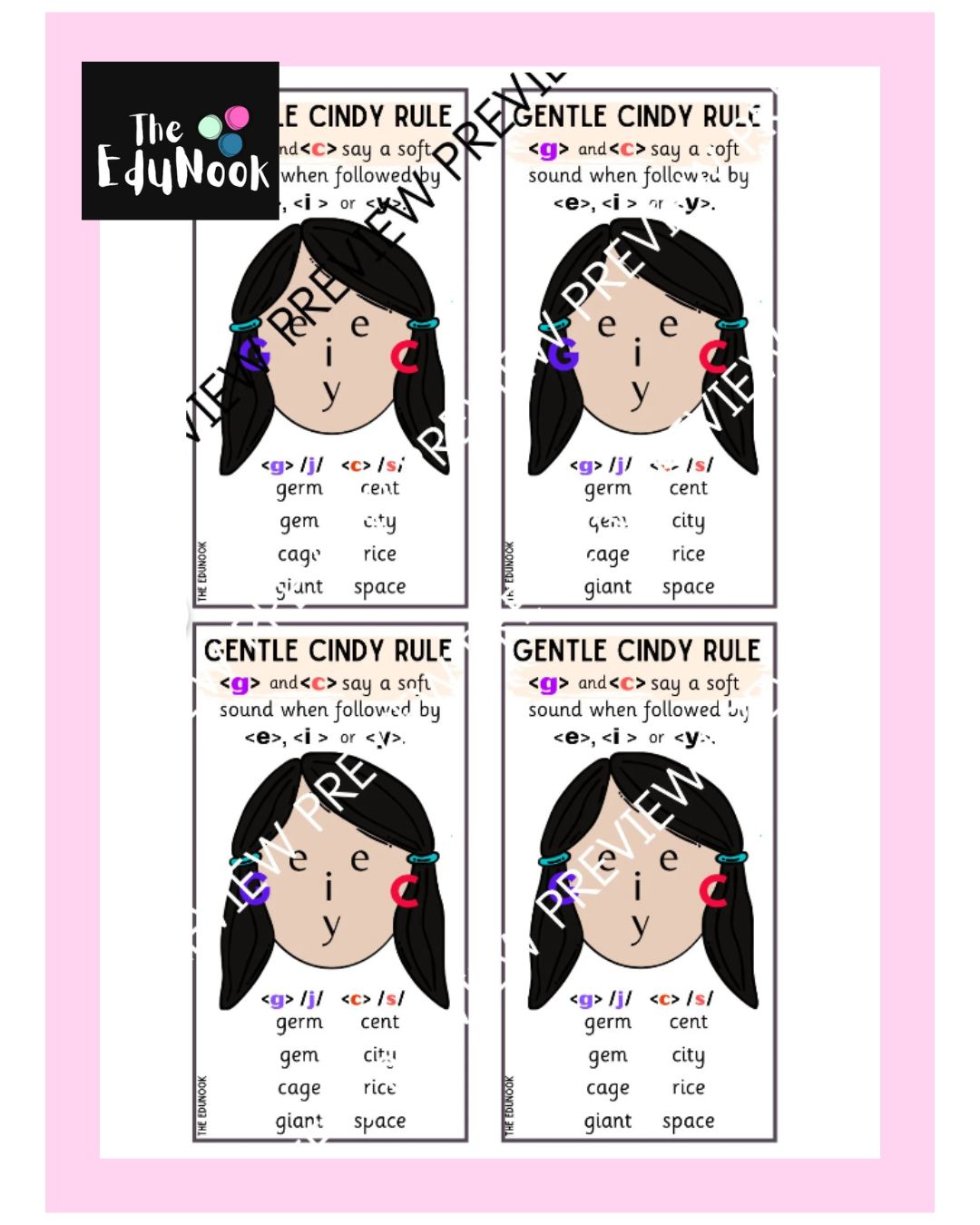 Gentle Cindy OG Spelling Rule Poster and Bookmark Set